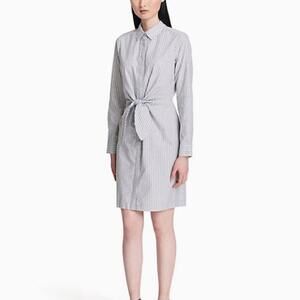 Calvin Klein Striped Tie-Front Shirt Dress Button Down Cotton Size 4 NWT